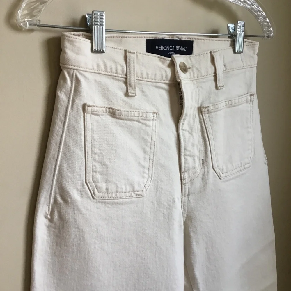 NEW Veronica Beard Grant Wide Leg Crop High Rise Ecru Jeans Size 25 - Picture 8 of 12